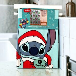 NWT Rare Stitch Christmas Cotton Teal shower curtain NEW Disney